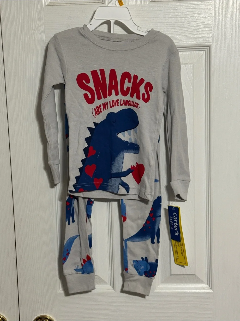 Carter's Light Gray Dinosaur Snacks Love Language Toddler Pajama Set